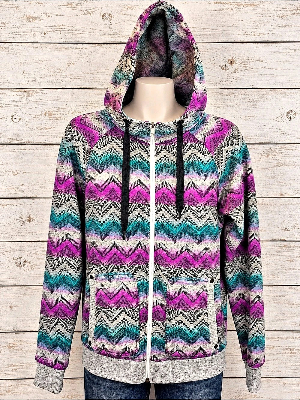 Empyre WNTR Collection Chevron Zip-Up Hoodie Purple & Green Medium